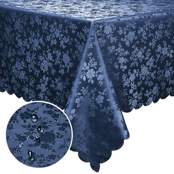 decorUhome Heavy Duty Vinyl Tablecloth, Waterproof Square Table Cloth, Wipeable Floral Dining Table Cover, Navy Blue, 54" x 54"