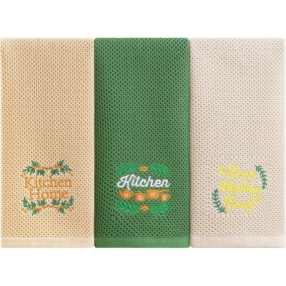 decorUhome Kitchen Dish Towels Set of 3, 13"x28", Soft Absorbent 100% Cotton Embroidery Pattern Quick Drying Cleaning Towels