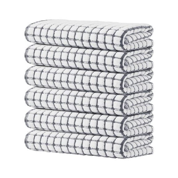 decorUhome Kitchen Towels Set of 6, 100% Cotton Super Soft and Absorbent Dish Towels for Washing Dishes, Quick Drying Kitchen Hand Towels 16" x25", Grey