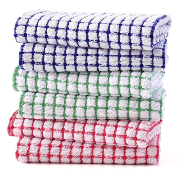 decorUhome Kitchen Towels Set of 6, 100% Cotton Super Soft and Absorbent Dish Towels for Washing Dishes, Quick Drying Kitchen Hand Towels 16" x25", Multiple Colour
