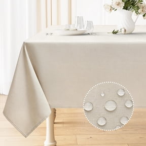decorUhome Linen Rectangle Tablecloth 52x70 inch, Stain and Wrinkle Resistant Washable Table Cloth, Decorative Waterproof Fabric Table Cover for Dining Party, Beige