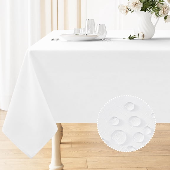 decorUhome Linen Rectangle Tablecloth 52x70 inch, Stain and Wrinkle Resistant Washable Table Cloth, Decorative Waterproof Fabric Table Cover for Dining Party, White