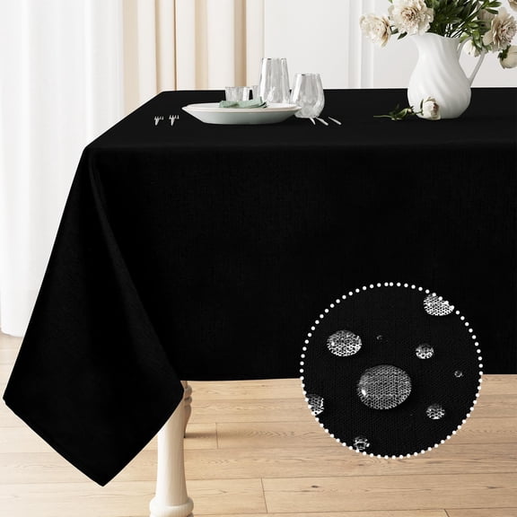 decorUhome Linen Rectangle Tablecloth 60x84 inch, Stain and Wrinkle Resistant Washable Table Cloth, Decorative Waterproof Fabric Table Cover for Dining Party, Black