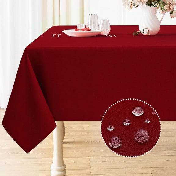 decorUhome Linen Rectangle Tablecloth 60x84 inch, Stain and Wrinkle Resistant Washable Table Cloth, Decorative Waterproof Fabric Table Cover for Dining Party, Red