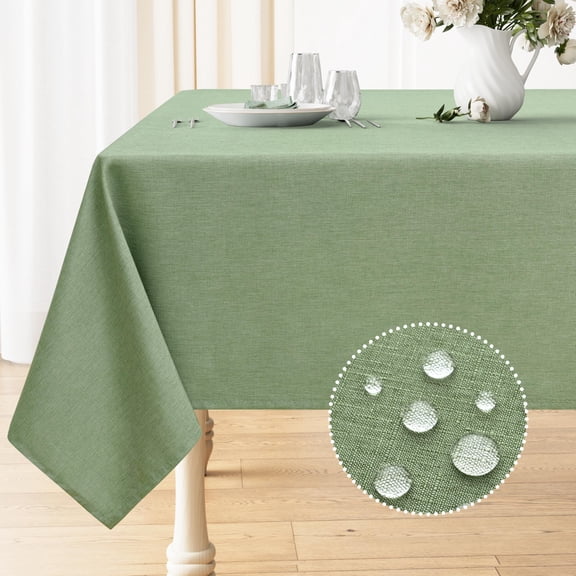 decorUhome Linen Rectangle Tablecloth 60x84 inch, Stain and Wrinkle Resistant Washable Table Cloth, Decorative Waterproof Fabric Table Cover for Dining Party, Sage Green