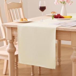 decorUhome Linen Table Runner, Washable Kitchen Dining Table Decoration for Home Party Decor, Beige, 13 x 48 inch
