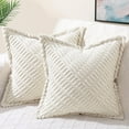 thumbnail image 1 of decorUhome Pack of 2 Corduroy Decorative Throw Pillow Covers 16x16 Inch with Splicing, Striped Broadside Throw Pillows for Couch Cushion Livingroom, Cream White, 1 of 9