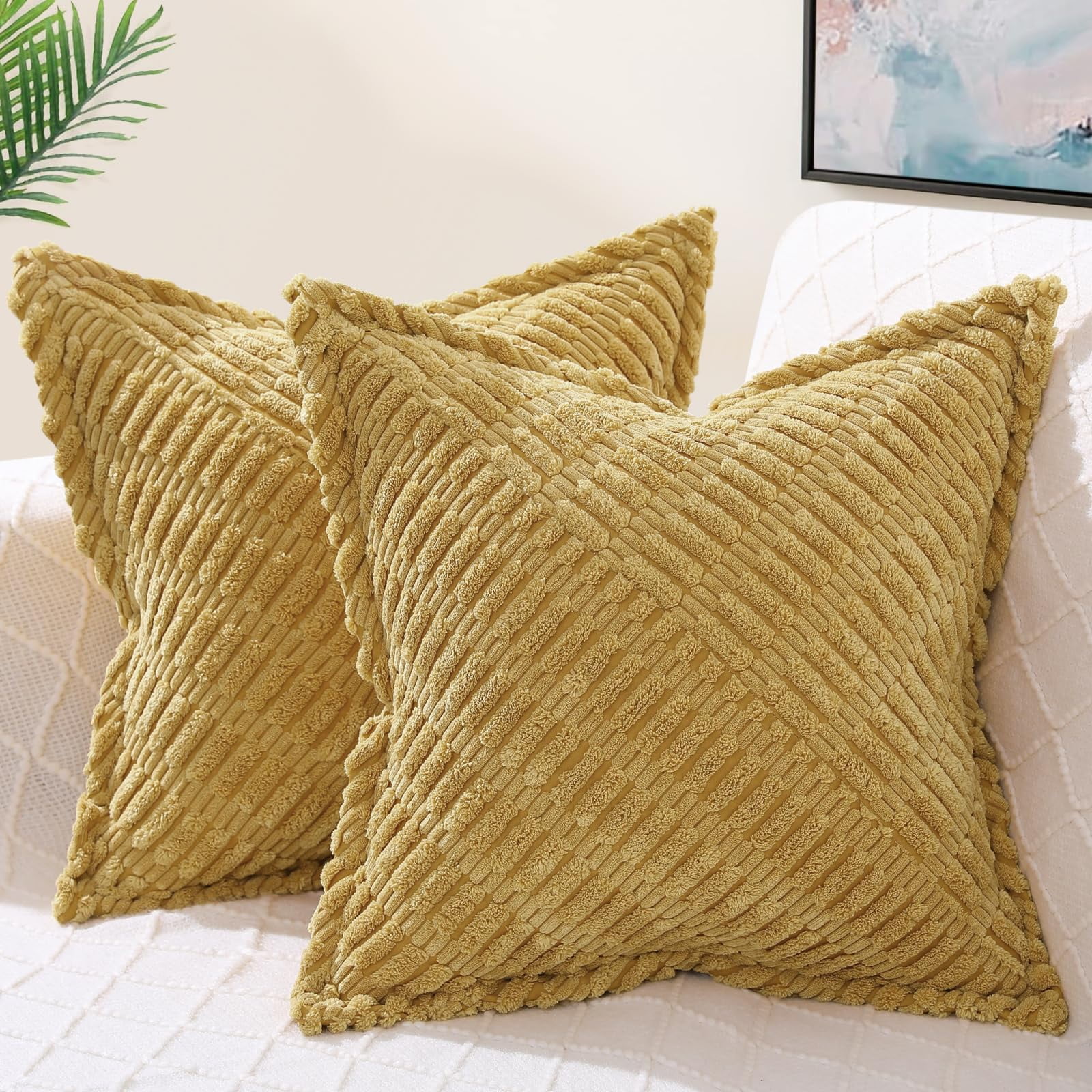 decorUhome Pack of 2 Corduroy Decorative Throw Pillow Covers 18x18 Inch ...