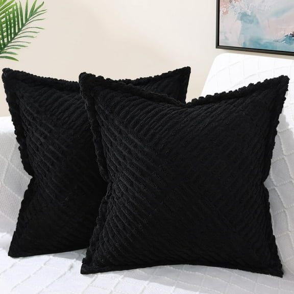decorUhome Pack of 2 Corduroy Decorative Throw Pillow Covers 20x20 Inch with Splicing, Striped Broadside Throw Pillows for Couch Cushion Livingroom, Black