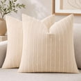 thumbnail image 1 of decorUhome Pack of 2 Decorative Jacquard Boucle Throw Pillow Covers 18x18 Inch, Soft Striped Pillowcases for Couch Sofa Home Decor, Beige, 1 of 8