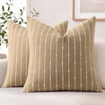 thumbnail image 1 of decorUhome Pack of 2 Decorative Jacquard Boucle Throw Pillow Covers 18x18 Inch, Soft Striped Pillowcases for Couch Sofa Home Decor, Khaki, 1 of 8