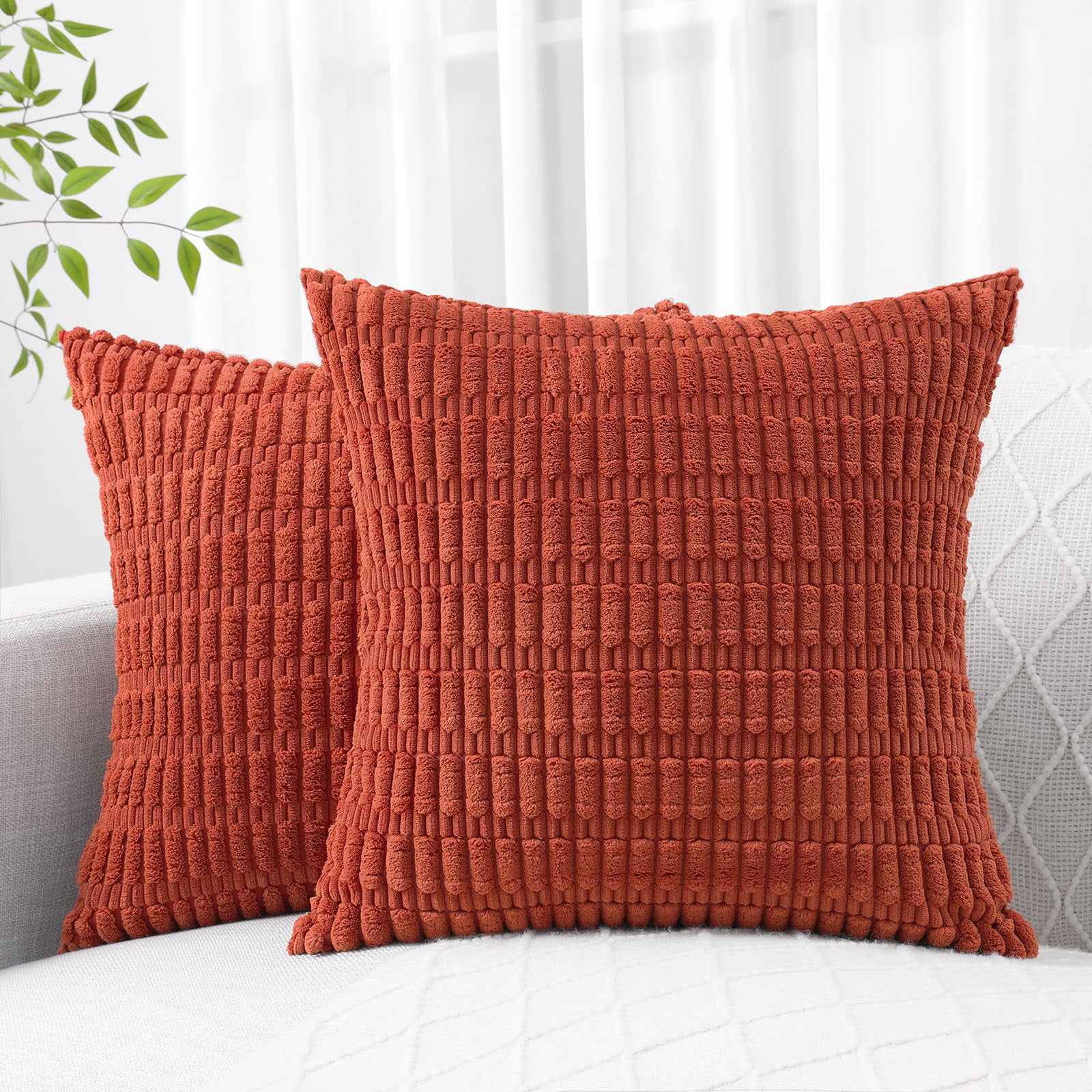 decorUhome Pack of 2 Decorative Throw Pillow Covers 18x18, Soft Corduroy Striped Couch Pillow Covers, Boho Modern Farmhouse Home Decor, Rust - Walmart.com