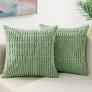 decorUhome عبوة من 2 أغطية وسادات رمي زخرفية 18x18 ، أغطية وسادات الأريكة المخططة من سروال قصير ، ديكور منزل مزرعة Boho الحديث ، Sage Green