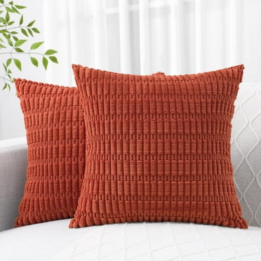 decorUhome Pack of 2 Decorative Throw Pillow Covers 20x20, Soft Corduroy Striped Couch Pillow Covers, Boho Modern Farmhouse Home Decor, Rust