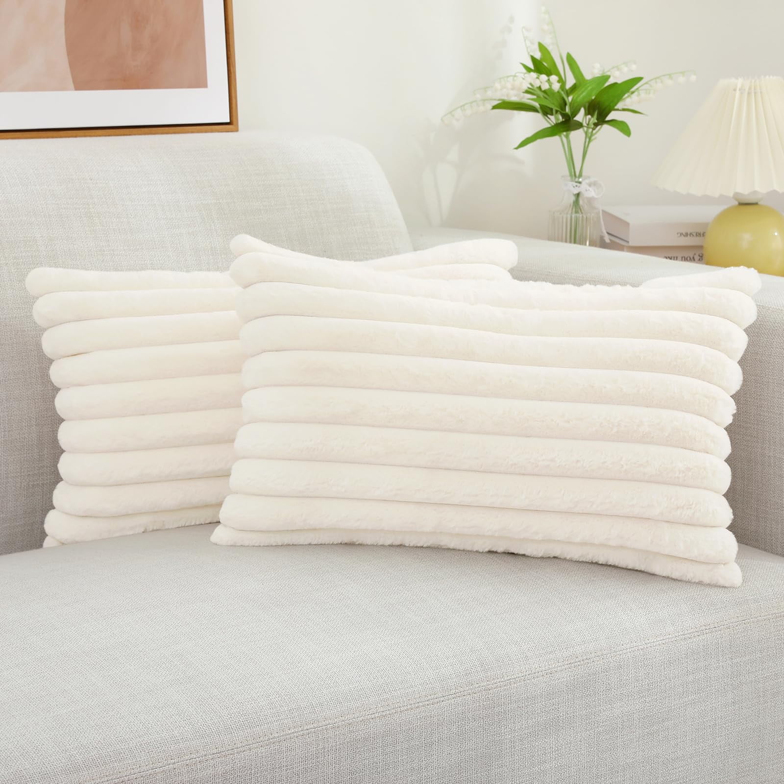 decorUhome Pack of 2 Faux Fur Plush Throw Pillow Covers 12x20, Soft ...