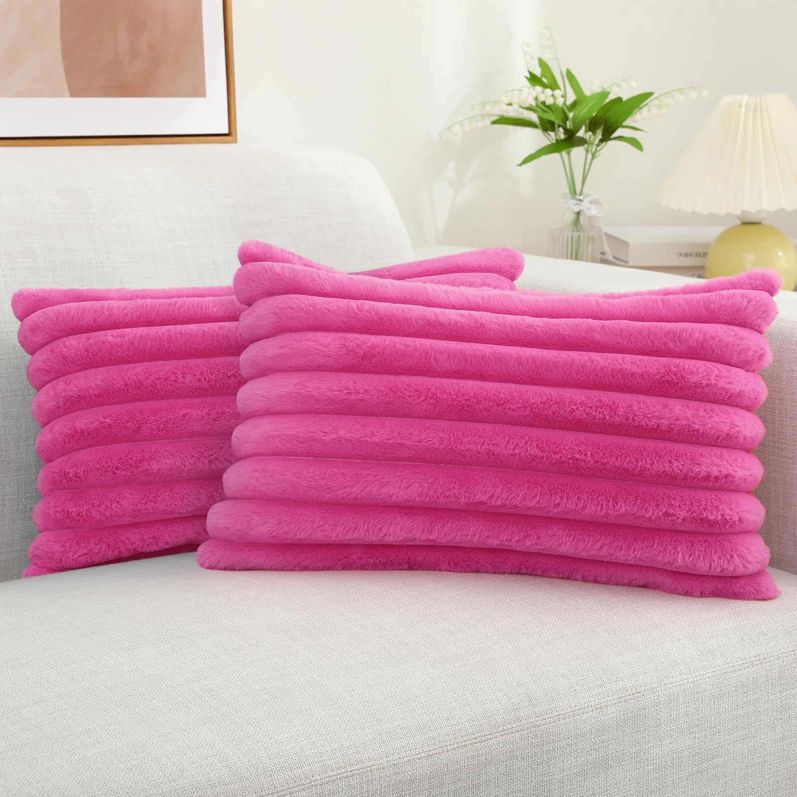 decorUhome Pack of 2 Faux Fur Plush Throw Pillow Covers 12x20, Soft ...