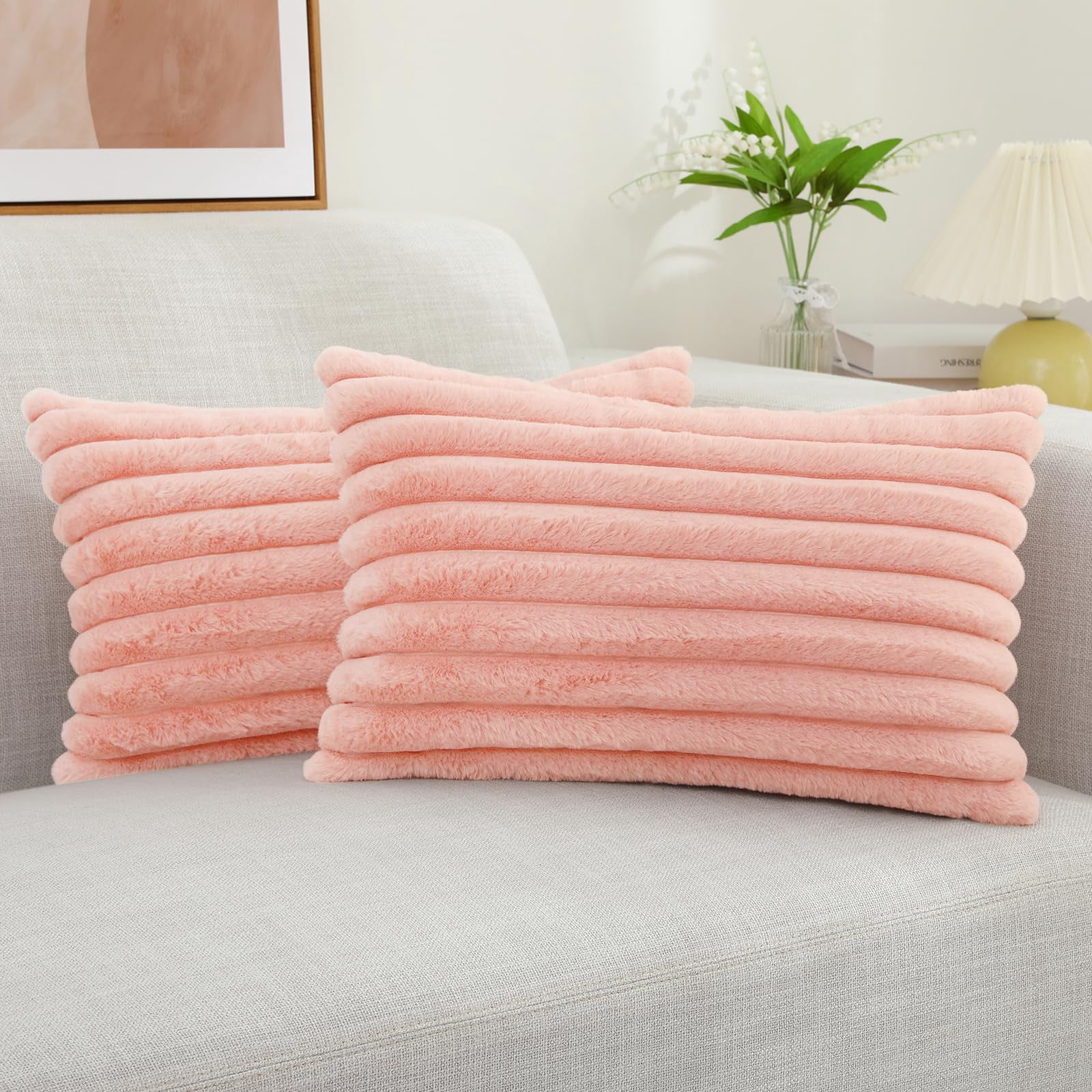 decorUhome Pack of 2 Faux Fur Plush Throw Pillow Covers 12x20, Soft ...