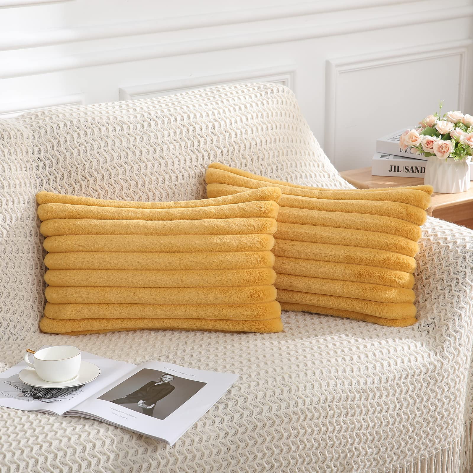 decorUhome Pack of 2 Faux Fur Plush Throw Pillow Covers 12x20, Soft ...