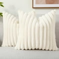 thumbnail image 1 of decorUhome Pack of 2 Faux Fur Plush Throw Pillow Covers 16x16, Soft Fluffy Striped Decorative Couch Pillow Covers , Cream White, 1 of 10