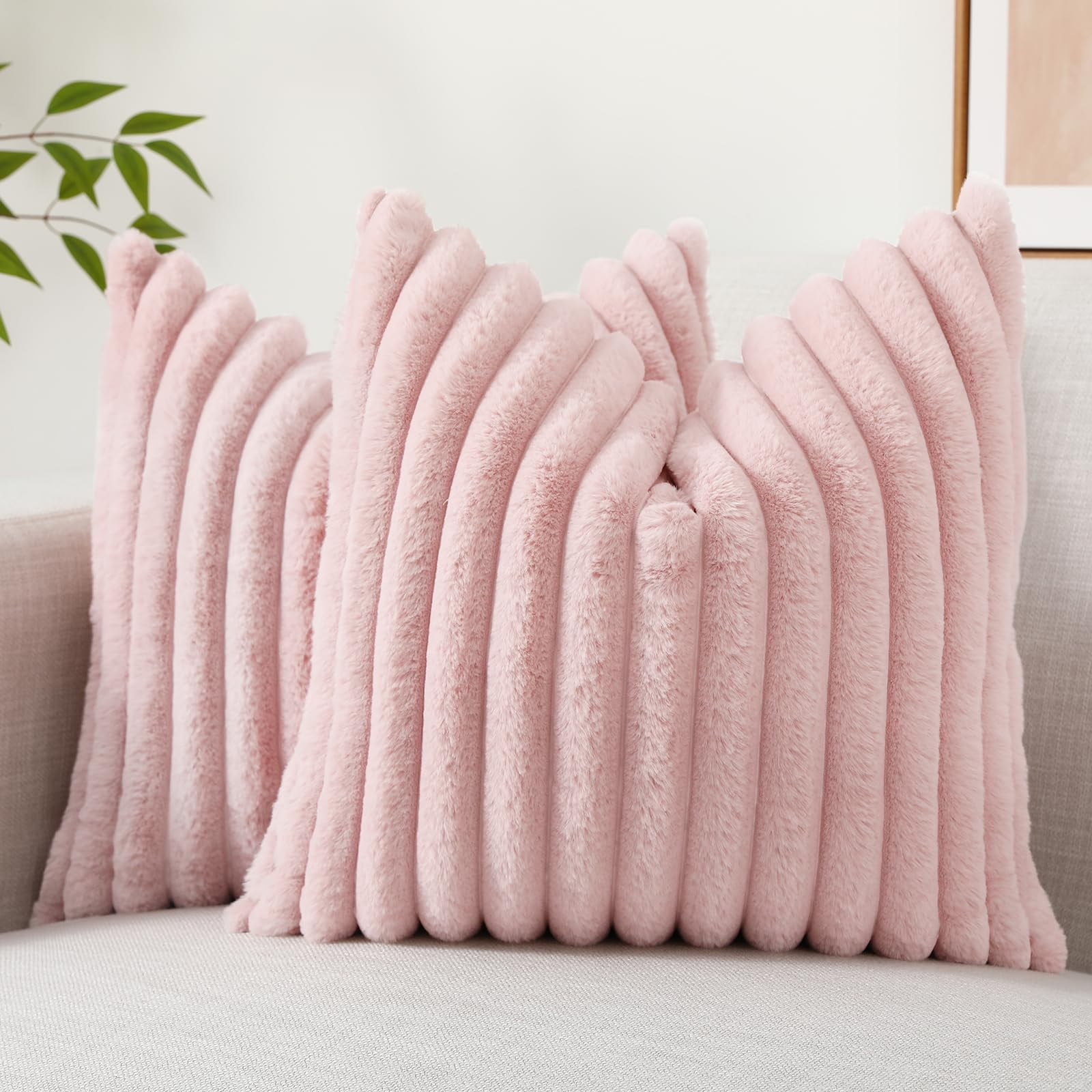 decorUhome Pack of 2 Faux Fur Plush Throw Pillow Covers 20x20, Soft ...