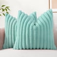 thumbnail image 1 of decorUhome Pack of 2 Faux Fur Plush Throw Pillow Covers 20x20, Soft Fluffy Striped Decorative Couch Pillow Covers , Teal, 1 of 10