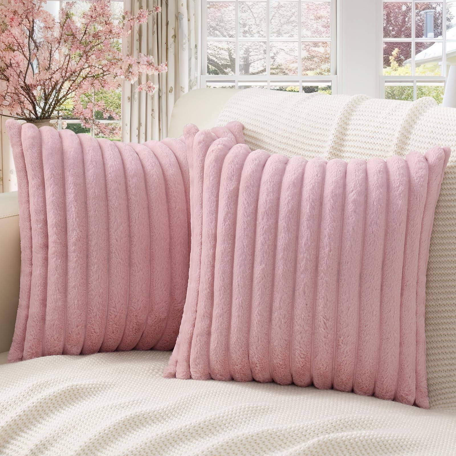 decorUhome Pack of 2 Faux Fur Plush Throw Pillow Covers 24x24 Soft Fluffy Striped Decorative Couch Pillow Covers Blush Pink Walmart Business Supplies