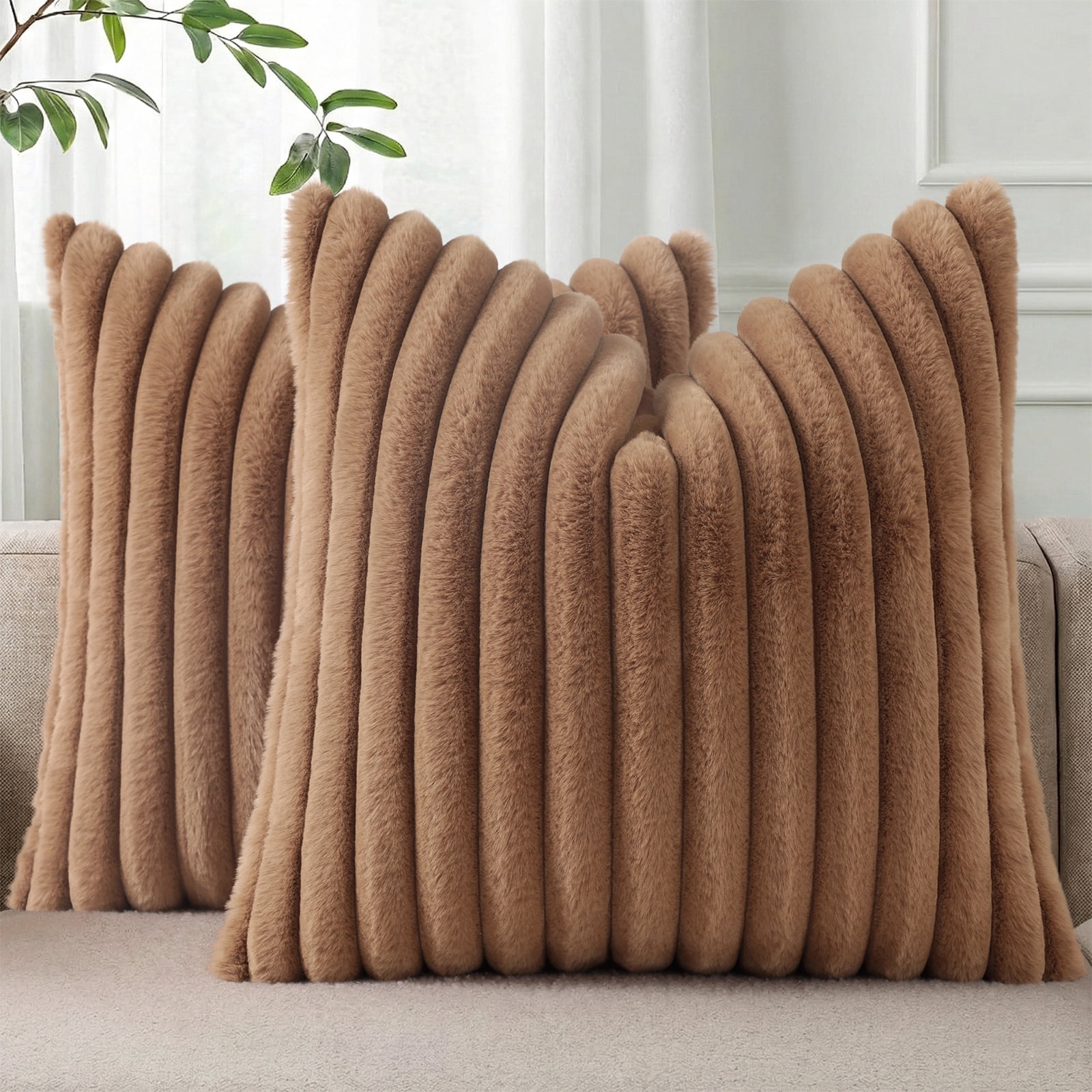 decorUhome Pack of 2 Faux Fur Plush Throw Pillow Covers 26x26