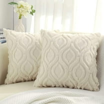 decorUhome Pack of 2 Throw Pillow Covers 18x18, Soft Plush Faux Wool Couch Pillow Covers, Beige (Pillow Cover Only, No Inserts Included)