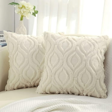 decorUhome Pack of 2 Throw Pillow Covers 18x18, Soft Plush Faux Wool Couch Pillow Covers, Beige (Pillow Cover Only, No Inserts Included)