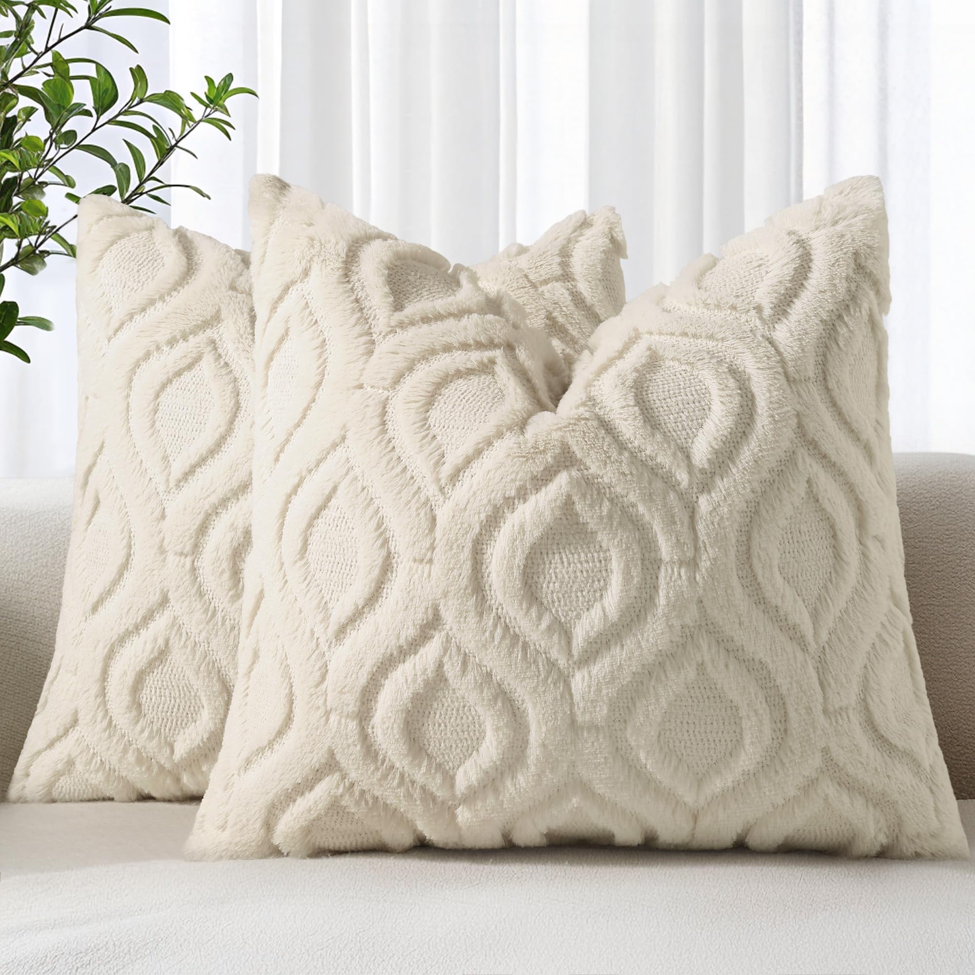 decorUhome Pack of 2 Throw Pillow Covers 18x18, Soft Plush Faux Wool Couch Pillow Covers, Beige (Pillow Cover Only, No Inserts Included) - Walmart.com