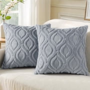 decorUhome Pack of 2 Throw Pillow Covers 18x18, Soft Plush Faux Wool Couch Pillow Covers, Blue Grey Pillow Cover Only, No Inserts Included