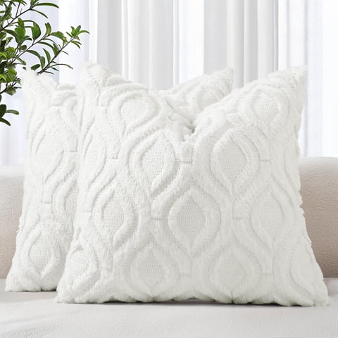 Pack of 2 Throw Pillow Covers 18x18, Soft Plush Faux Wool Couch Pillow Covers, Cream Beige (Pillow Cover Only, No Inserts Included)