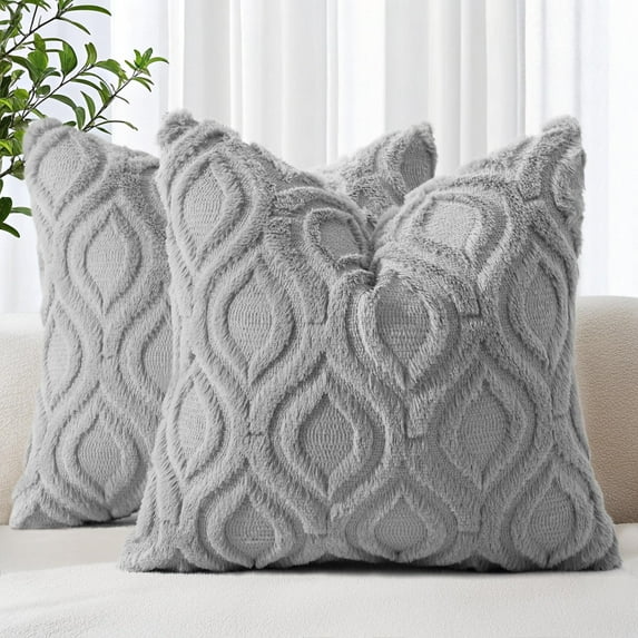 decorUhome Pack of 2 Throw Pillow Covers 20x20, Soft Plush Faux Wool Couch Pillow Covers, Grey (Pillow Cover Only, No Inserts Included)