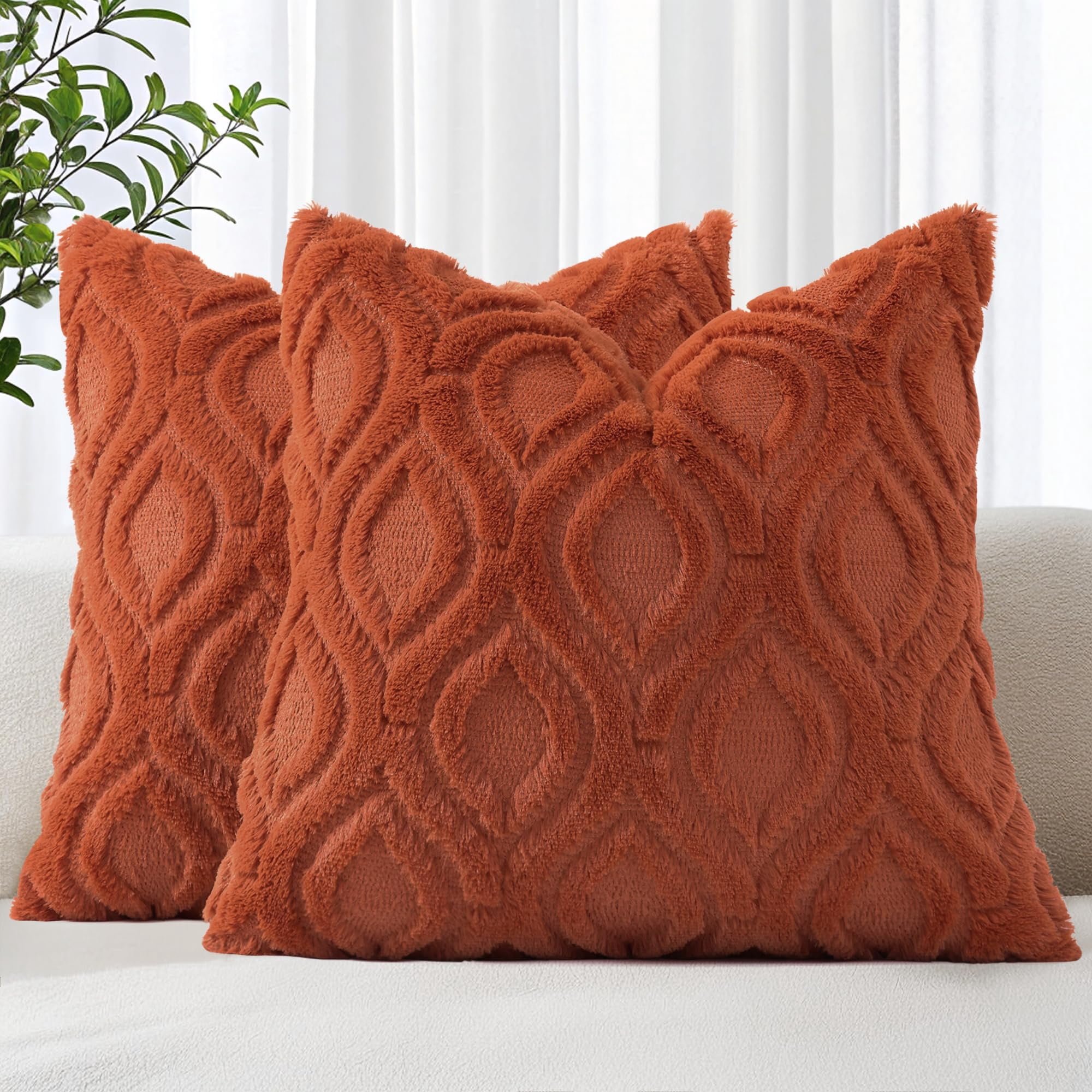 decorUhome Pack of 2 Throw Pillow Covers 22x22, Soft Plush Faux Wool ...