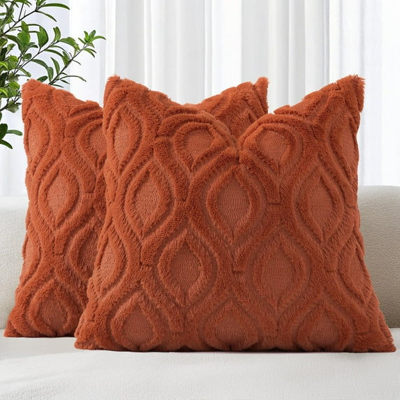 decorUhome Pack of 2 Throw Pillow Covers 22x22, Soft Plush Faux Wool Couch Pillow Covers, Rust (Pillow Cover Only, No Inserts Included)