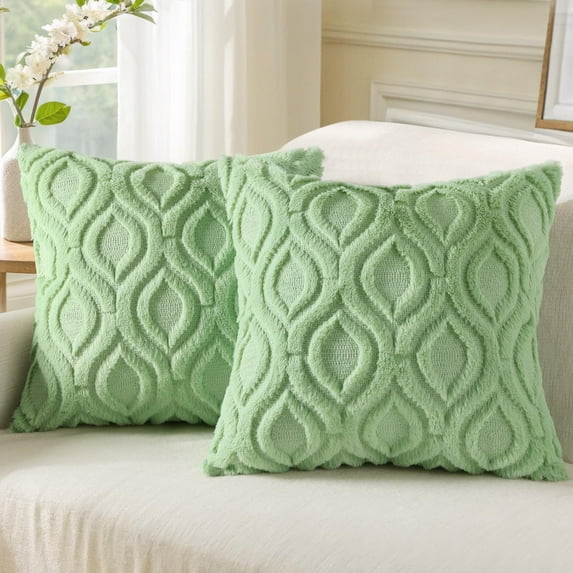 decorUhome Pack of 2 Throw Pillow Covers 22x22, Soft Plush Faux Wool Couch Pillow Covers, Sage Green (Pillow Cover Only, No Inserts Included)