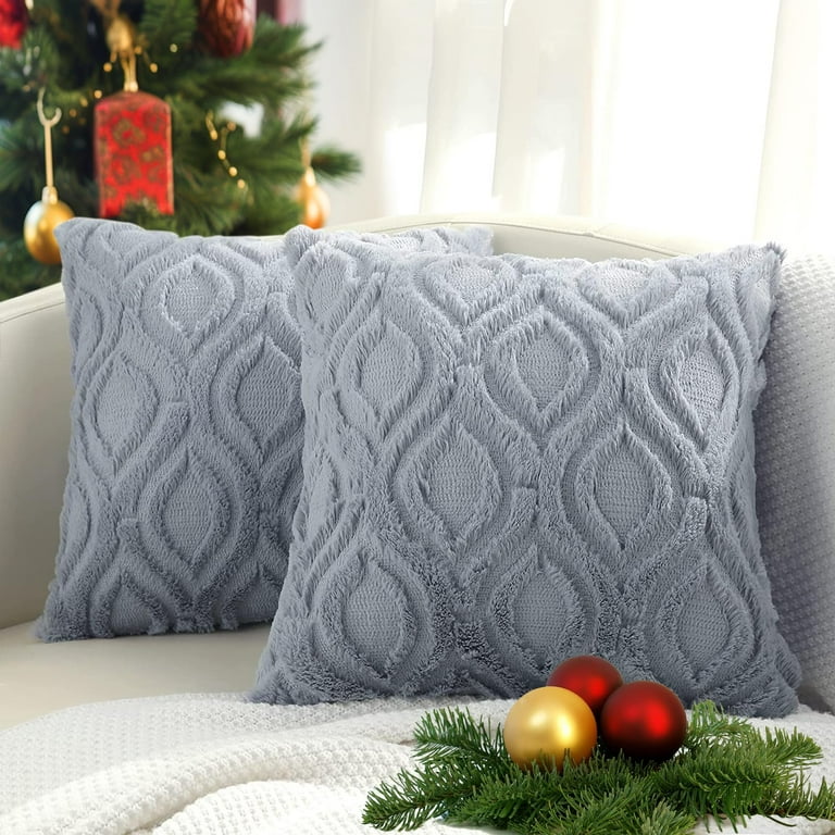 decorUhome Pack of 2 Throw Pillow Covers 24x24 Soft Plush Faux Wool Couch Pillow Covers Blue Grey Pillow Cover Only No Inserts Included Shop 2024 Deals Walmart