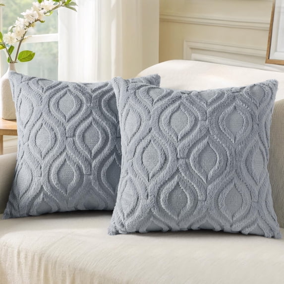 decorUhome Pack of 2 Throw Pillow Covers 26x26, Soft Plush Faux Wool Couch Pillow Covers, Blue Grey (Pillow Cover Only, No Inserts Included)