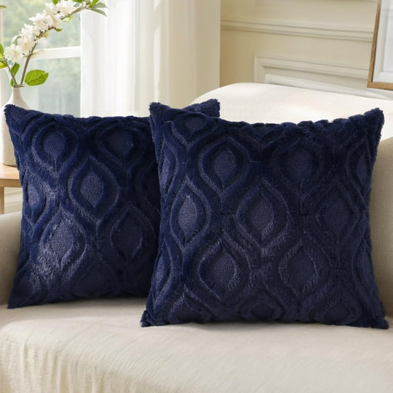 decorUhome Pack of 2 Throw Pillow Covers 26x26, Soft Plush Faux Wool Couch Pillow Covers, Navy Blue (Pillow Cover Only, No Inserts Included)