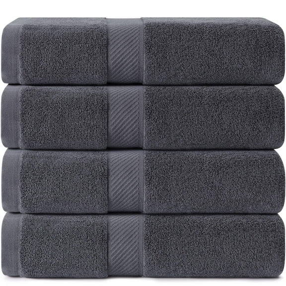decorUhome Pack of 4 Bath Towels 27 x 55 Inches, 100% Cotton, Quicker to Dry, Lightweight and Absorbent, Perfect for Bathroom, Dark Grey