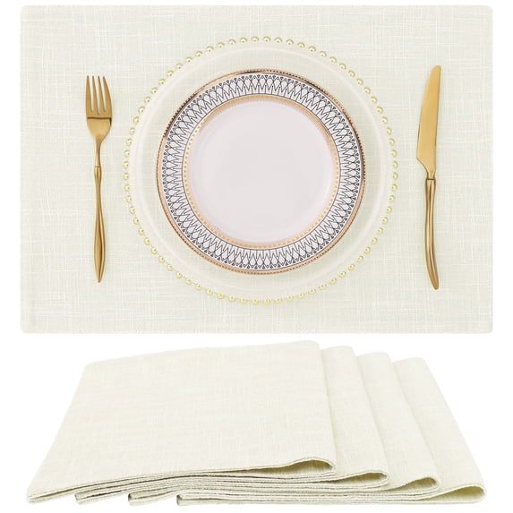 decorUhome Placemats Set of 4 - Cotton Linen Blend Washable Heat Resistant Dining Table Mats, Cream, 13" x 19"