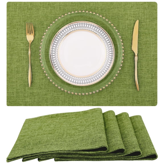 decorUhome Placemats Set of 4 - Cotton Linen Blend Washable Heat Resistant Dining Table Mats, Grass Green, 13" x 19"