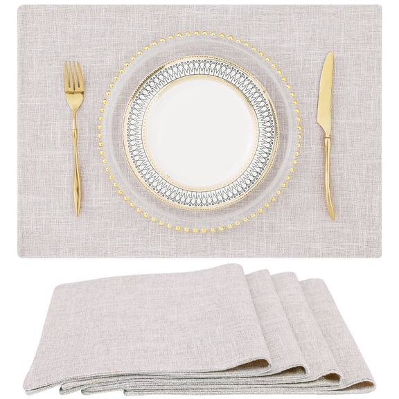decorUhome Placemats Set of 4 - Cotton Linen Blend Washable Heat Resistant Dining Table Mats, Neutral Beige, 13" x 19"