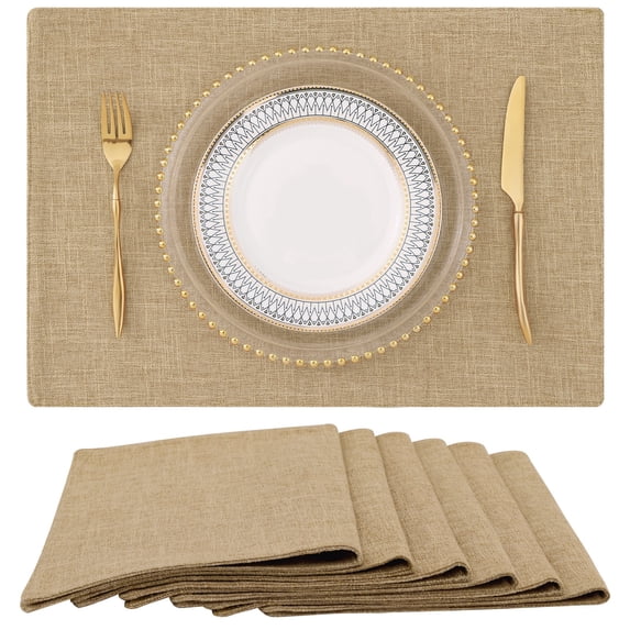 decorUhome Placemats Set of 6 - Cotton Linen Blend Washable Heat Resistant Dining Table Mats, Linen, 13" x 19"