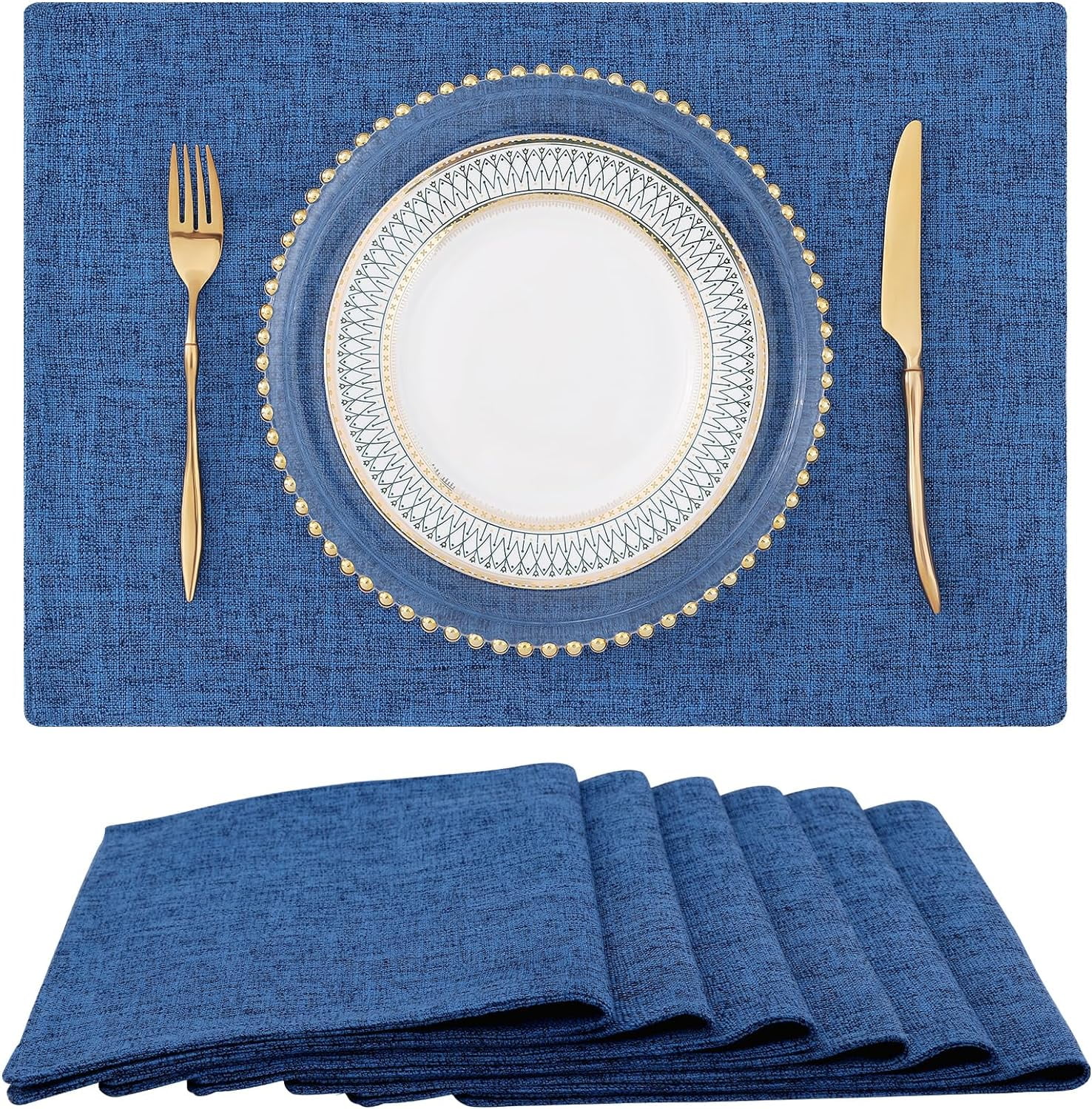 decorUhome Placemats Set of 6 Cotton Linen Blend Washable Heat