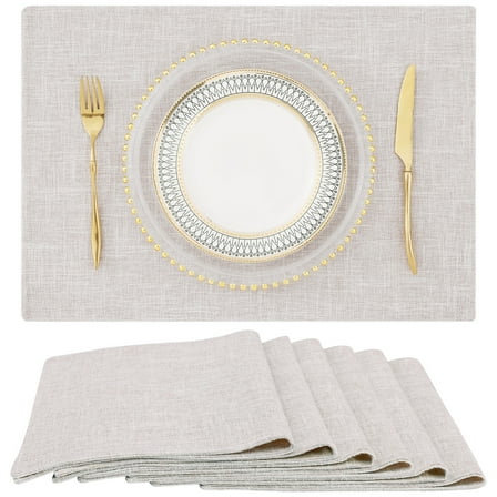 decorUhome Placemats Set of 6 - Cotton Linen Blend Washable Heat Resistant Dining Table Mats, Neutral Beige, 13" x 19"