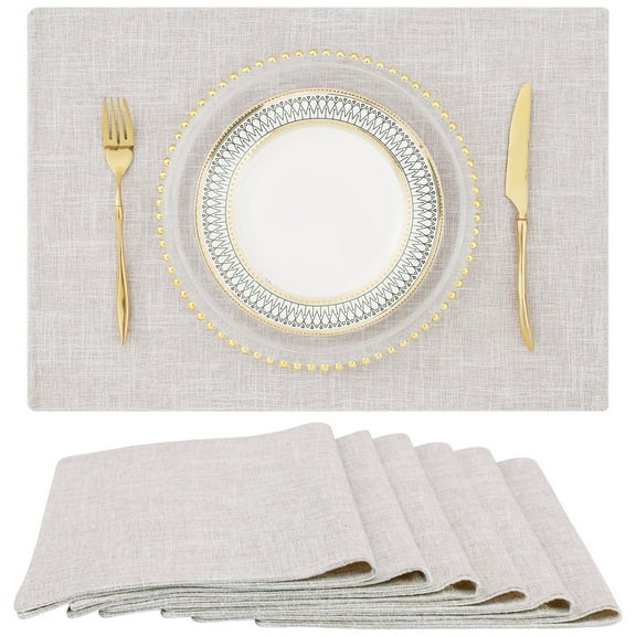 decorUhome Placemats Set of 6 - Cotton Linen Blend Washable Heat Resistant Dining Table Mats, Neutral Beige, 13" x 19"