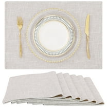 decorUhome Placemats Set of 6 - Cotton Linen Blend Washable Heat Resistant Dining Table Mats, Neutral Beige, 13" x 19"