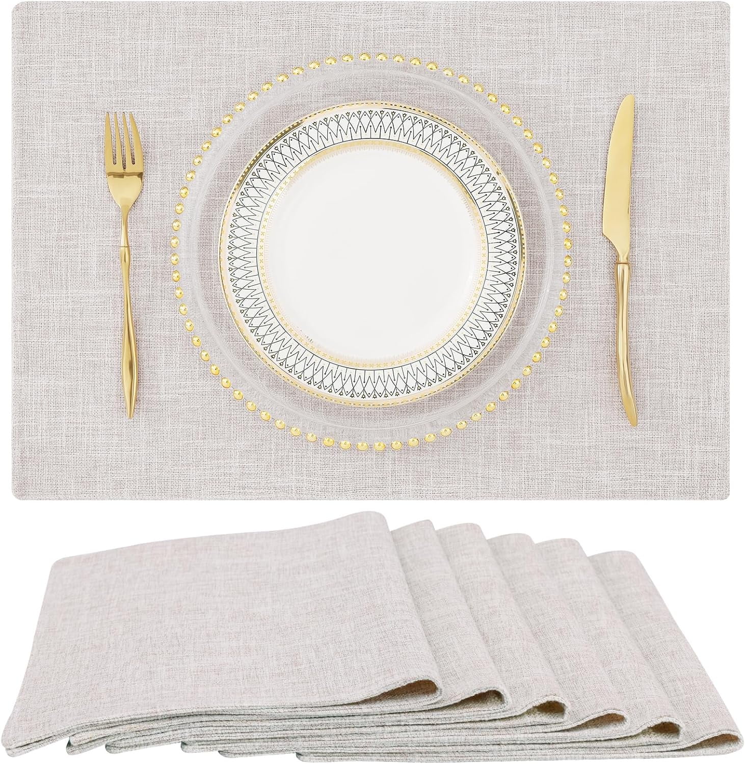 decorUhome Placemats Set of 6 - Cotton Linen Blend Washable Heat Resistant Dining Table Mats, Neutral Beige, 13" x 19" - Walmart.com
