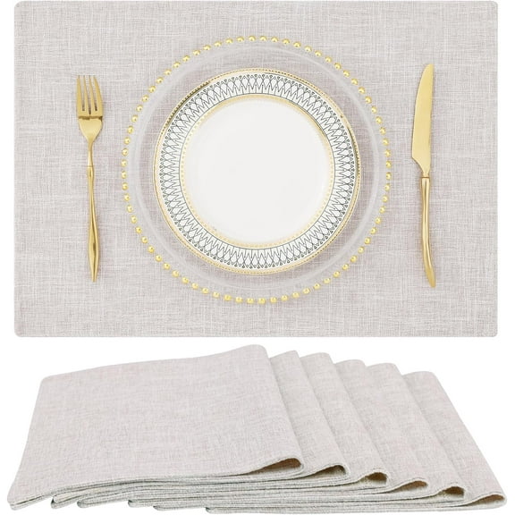 decorUhome Placemats Set of 6 - Cotton Linen Blend Washable Heat Resistant Dining Table Mats, Neutral Beige, 13" x 19"